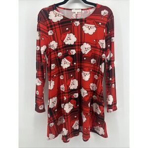 RILEY & JAMES Santa Plaid Tunic Dress L Large Christmas Novelty Holiday Photo